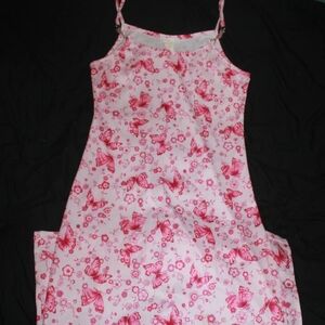 Vintage Women's Juniors Pink and White Sleeveless Butterfly Dress Size 14